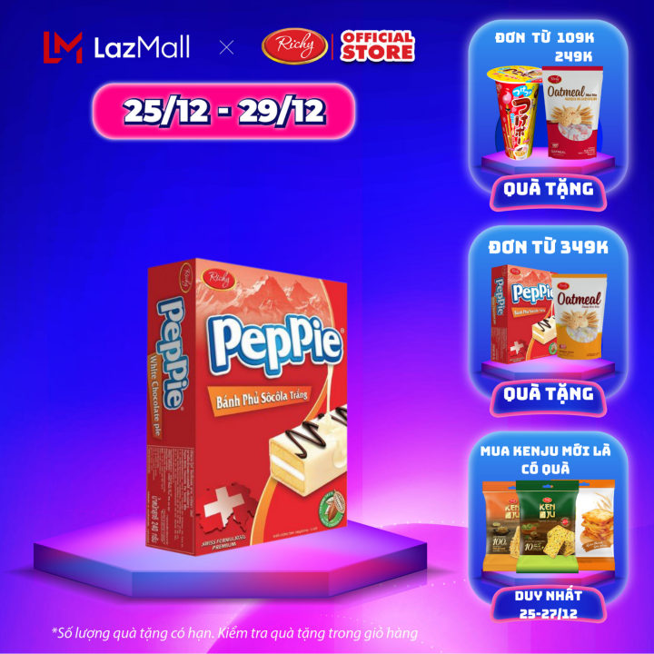 [SALE CUỐI NĂM 25-29/12] Bánh Peppie Richy phủ socola trắng hộp 3 (45g ...