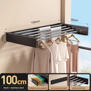 Ampaian baju Foldable Stainless Steel Clothes Drying Rack No Drill Clothes Hanger /Rak Penyidai Baju/Folding Towel Rack/Balcony Drying Rack 免打孔折叠不锈钢晒衣架