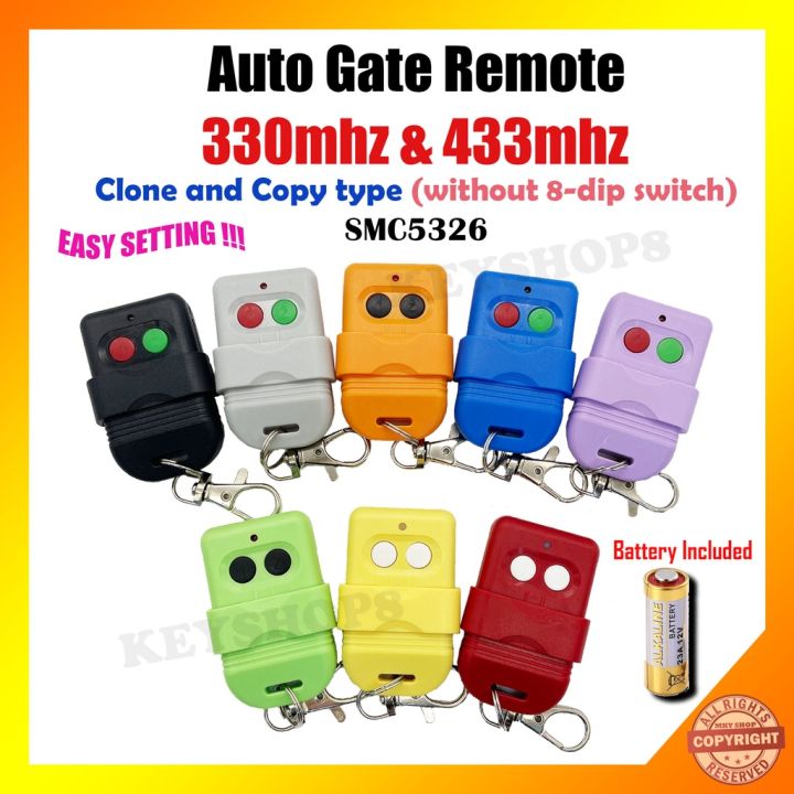 330MHz 433MHz SMC5326 Auto Gate Remote Control 2 Button Clone Copy Type 12V 23A Battery Included