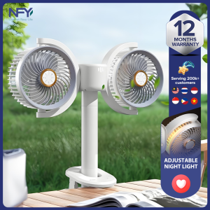 Dual Head Oscillating Fan Clip-on/Desktop | 4-Speed Cooling + Aromatherapy Diffuser | 1-4H Timer & Night Light | Multi-Angle Rotation & Height Adjustable | Table/Travel/Wall Mount