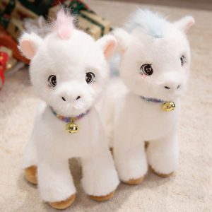 Hot Sale Golden Little Bell Horse Plush Toys Cozy Stuffed Standing Cartoon White Horse Doll New Year Mascot Cuddly Gift