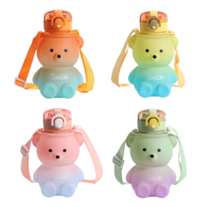 Cute Bear Kettle Straw Water Cup Summer Plastic Straw Drinking Cup Kids Water Bottle Large Capacity Water Bottle