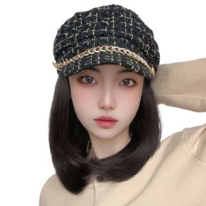 HUIHEYU สังเคราะห์สังเคราะห์สังเคราะห์ วิกผมหมวกสั้น สไตล์เกาหลีแบบ ขนปุยฟู ผมบ๊อบตรง แฟชั่นแฟชั่นแฟชั่น เท็จปลอมปลอม วิกหมวกเบเร่ต์ สำหรับผู้หญิง