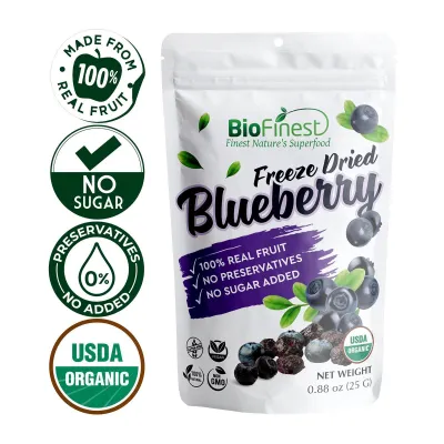 Biofinest Freeze Dried Blueberry Snack - Organic Crispy Real Fruit No Sugar Healthy Low Calorie 25G