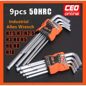 CEO 🇲🇾 9pcs Ball Point Hex Allen Key ( EXTRA LONG ) Allen Key Set ( Long ) Wrench Tools set Matte Chrome flat head Ball