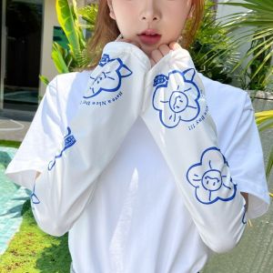 1pair Sanrios Melody Womens Fashion Ice Silk Anime Arm Sleeve Sunscreen Loose Large Size Cute Trumpet Sleeve