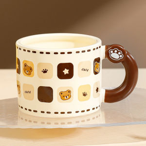 JustLiving Cute Coffee Bear Mug Cup with Lid Milk Mug Ceramic Mug 420ml Cawan Kopi Seramik Comel Bear Dengan Penutup Dan Sudu/Version of The Large-capacity Mug with Straw Drinking Cup Gift Boxed