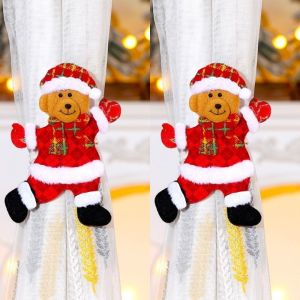 DJDK 2pcs/set Santa Claus Christmas Curtain Tiebacks Elk Cloth Window Curtain Fastener Cute Cartoon Doll Snowman Curtain Holder New Year