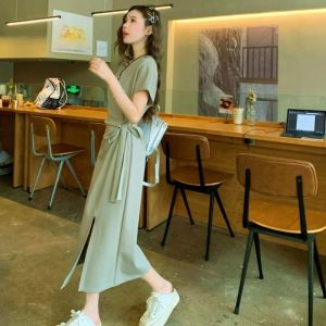 Ladies summer versatile French elegant high-end waist cinching simple casual dress