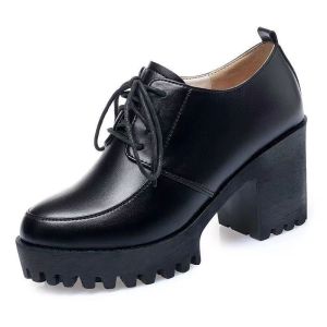 korean style Size 35-40 8cm Fashion Soft Sole Mom Shoes Thick Heel Leather Shoes high Heel for womem