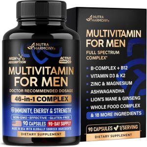 Mens Multivitamin with Lions Mane & Ginseng High Absorption B-Complex for Focus Strength & Meta