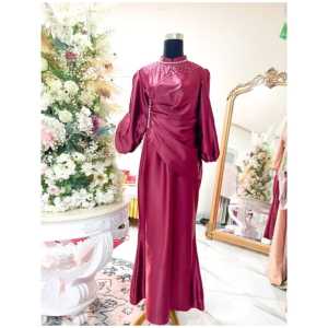 Vina Dress Satin Payet Depan Baju Gamis Bridesmaid Kekinian JUMBO XXL semi Duyung