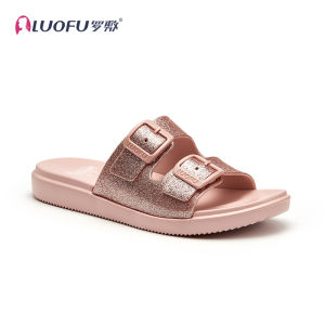 [Free Shipping] Luofu WomenS Soft-Soled Slippers For Summer Outdoor Wear Non-Slip For Home And Shower Use Thick-Soled Double-Strap Square Buckle Sandals Flat