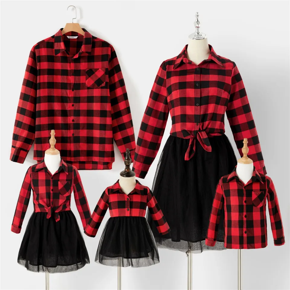 Buy Family Matching Long Sleeve Plaid Shirt Dress Mommy and Me