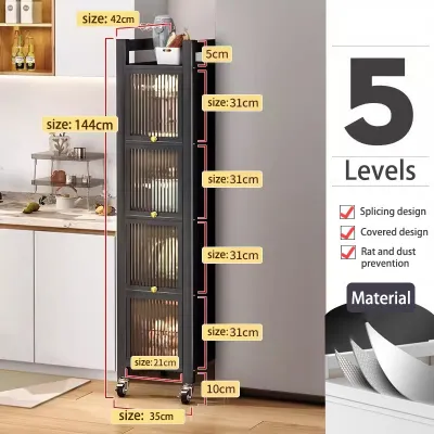 CompactSteel​​ store Kitchen dust cabinet 3/4/5 Layers Kitchen Rack Rustproof Storage Cabinet Carbon Steel Multi-function Rack Enclosed Rack