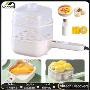 【Vodool】 Anti-scald Egg Boiler Holds Up To 12 Eggs Egg Steamer Double Layer Multifunctional Egg Poacher Auto Shutoff for Soft Boiled Eggs
