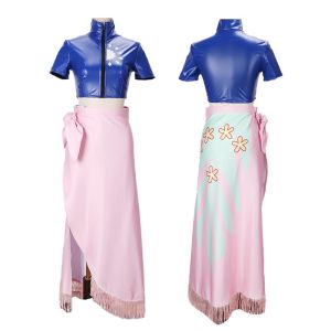 Anime One Piece Nico Robin Cosplay Costume Adult Women Miss·allsunday Dress Suits PU Leather Short Sleeve Coat Halloween Carnival Party Clothes