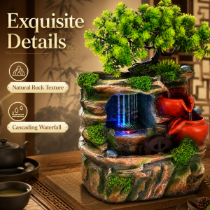 Feng Shui Tabletop Fountain With LED Color Change – Quiet Waterfall Desk Decor For Living Room Office & Bedroom Relaxing Water Feature