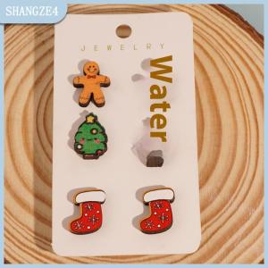 【SHANGZE4】 3 cặp dễ thương Cây giáng sinh Gingerbread người đàn ông Stud Bông tai cho phụ nữ đơn giản Acrylic Xmas hat nai sừng tấm bông tai Tình Bạn đồ trang sức quà tặng