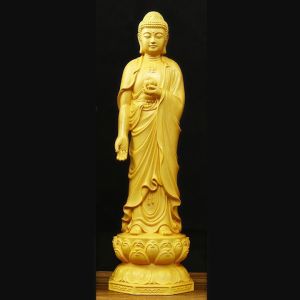 Bộ tượng Tây Phương Tam Thánh chất liệu gỗ Hoàng Dương cao 20cm hàng thủ công mỹ nghệ chạm khắc tinh xảo