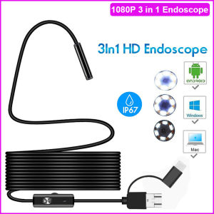 7mm Endoscope Camera with Light HD Borescope IP67 Waterproof Semi-Rigid Snake Cord Inspection Camera with LED Lights for Micro USB Type C Smart Phone Computer