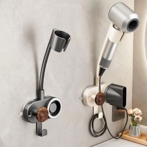 DEER 360 Degree Rotation Hair Dryer Holder Non-punching Hands Free Hair Dryer Storage Bracket Practical Rustproof Wall Mounted Hair Dryer Rack Bathroom Accessories