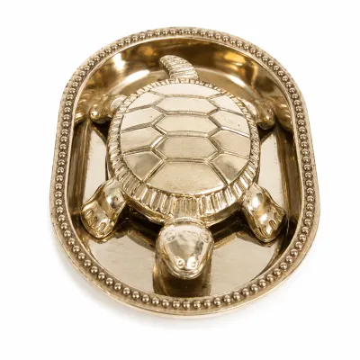 Brass Vastu Tortoise with Decorative Tray for Wealth & Good Fortune | Traditional Pooja Home & Office Decor Gift (Pack of 1 | Size 3x2 Inch)