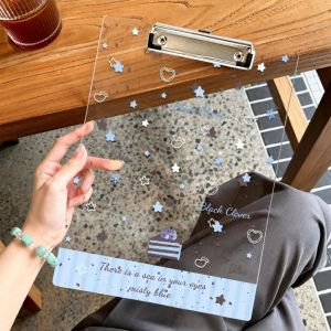 CAMPHORSTORE61RE8 A4/A5/A6 Clipboard Acrylic Clear File Folder Durable Cake Star Pattern Document Exam Paper Holder Students