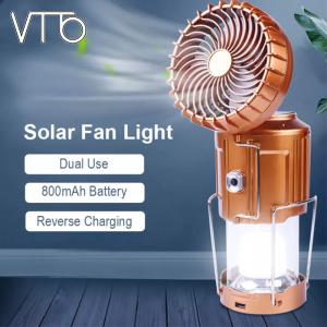 2 in 1 Solar Lantern Lights Solar Fan LED Outdoor Camping Lighting Tent Light Waterproof Work Lamp Fan Strong Portable Spotlights Emergency Lamp Handle Camping Hiking Fishing Trekking Tent Lights Hangable Lamp