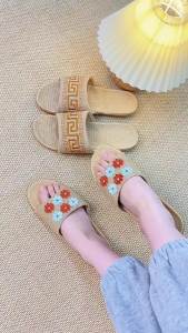 [Free Shipping] Machine-Embroidered WomenS New Linen Slippers For Summer Home Use CoupleS Indoor Soft-Soled Non-Slip Sandals For Men In Summer