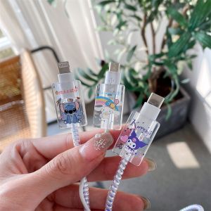 Cable Full Protector Cord Protection Cover Data Charger line Protective Sleeve Universal Data cable Cartoon series transparent