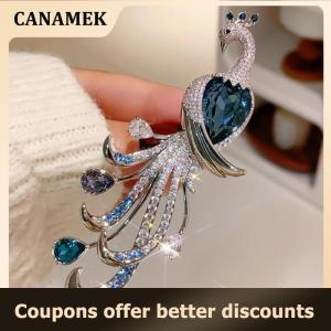 【 CANAMEK 】 1Pcs Exquisite Peacock Rhinestone Brooch For Women Clothing Coat Accessories Gifts