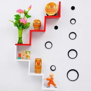 Bộ 2 kệ W treo tường ngộ nghĩnh độc đáo gỗ lõi xanh chống ẩm cao cấp VDKT05+ Tặng phụ kiện lắp đặt