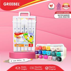 GREEBEL Spidol Water Marker Dual Head (18 Warna) / Sketsa Spidol Marker Set Spidol Warna Warni
