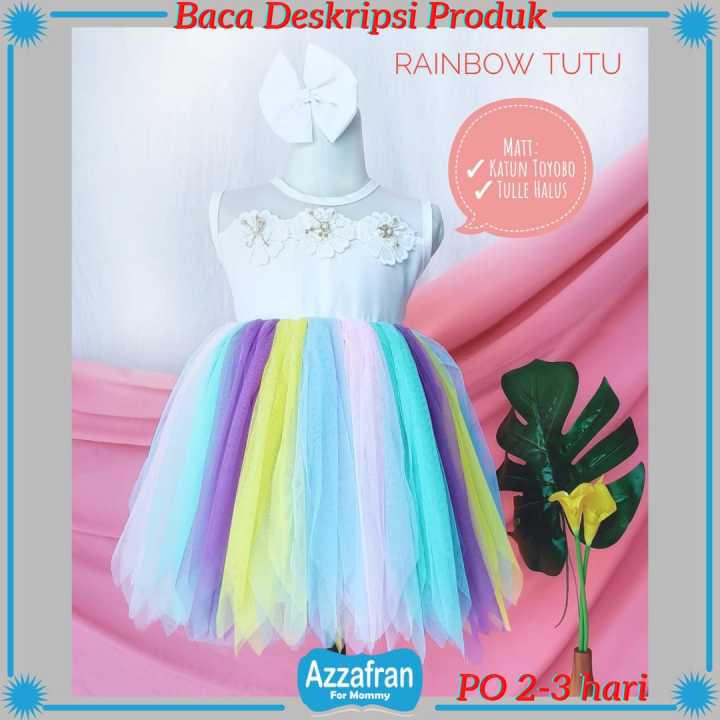 Rainbow Tutu | Dress Anak Perempuan & Dewasa | Kostum Couple Pesta Ulang Tahun Katun Toyobo Terbaru