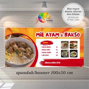 Cetak Spanduk  Banner Kuning Merah Modern Mie Ayam & Bakso