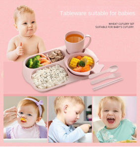 7pcs/set baby dinner plate set kids bowl set toddler learn dishes bowl spoon fork set