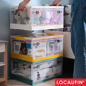 Locaupin Collapsible with Removable Storage Bins with Lids - Folding Plastic Stackable Organizer with Handle Baskets