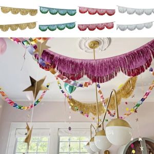 Q-1151 STORE PET Drizzle Garland Encryption Multicolor Metallic Foil Fringe Creative Thickening Tassel String Birthday Decoration