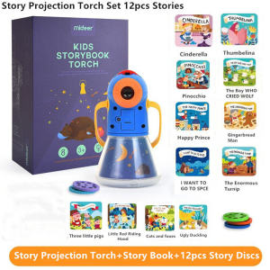 MiDeer Story Projection Torch with Night Light Kids Sleep Stories Flashlight Luminous Toy Animal Slide Show 12 Fairy Tales Movies Great Educational Handed Toy Gift for Toddler