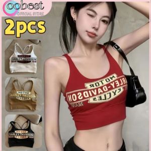 oobest เสื้อสายเดี่ยวแขนกุดสำหรับผู้หญิง2ชิ้นเสื้อเด็กแขนกุดสายเดี่ยวพิมพ์ลายแนวย้อนยุคมีแผ่นอก