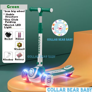 CollarBearBabyScooter Kids 3WD Scooter For Kid Kick Scooter With Flashing Wheels Height Adjustable Foldable Skuter Budak