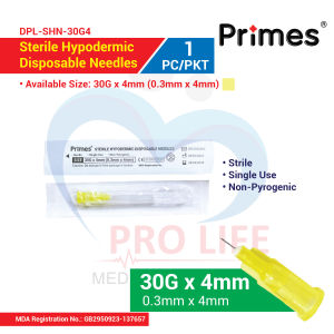 (Single pack) Primes Sterile Hypodermic Disposable Needle (Painless Needles)(30G x 4mm) (1pc)