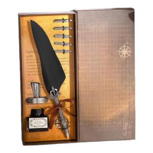Antique Engraved Feather Pen Set Retro Quill Pen With Inks Bottle And 5 Interchangeable Nibs For Artistic Handwriting