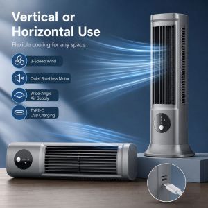 MODERNLUX Quiet Portable Tower Fan Three Speed Brushless Motor Air Circulator Fan Wide Angle Cooling Tower Fan Bedroom Use