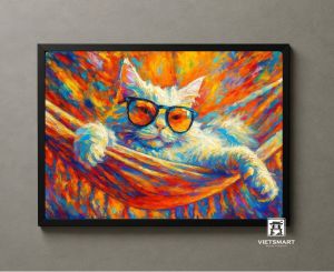 Tranh Nghệ thuật "Mèo Đeo Kính" VIETSMART ART - Acrylic 60 x 90cm