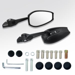 Motorcycle Side Mirror Carbon Fiber Rear View Mirror Anti-Glare 360-Degree Adjustable Clear & Blue Dual Lens Street King Motorbike Rearview Mirror
