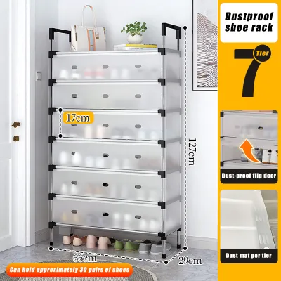 4/5/6 Layers Shoe Organizer With Cover Stackble Stainless Steel Dustrproof Shoe Storage Rack Box