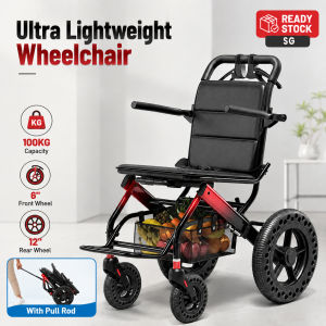 Lightweight Foldable Manual Wheelchair | Hidden Pull Rod Honeycomb Solid Tire Travel Wheelchair for Elderly & Disabled Spring Shock Absorption