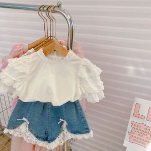 (LOLI-JKT) BS-271 SET ANAK CEWEK PATCHWORK RENDA + CELANA DENIM SIZE 100-140
